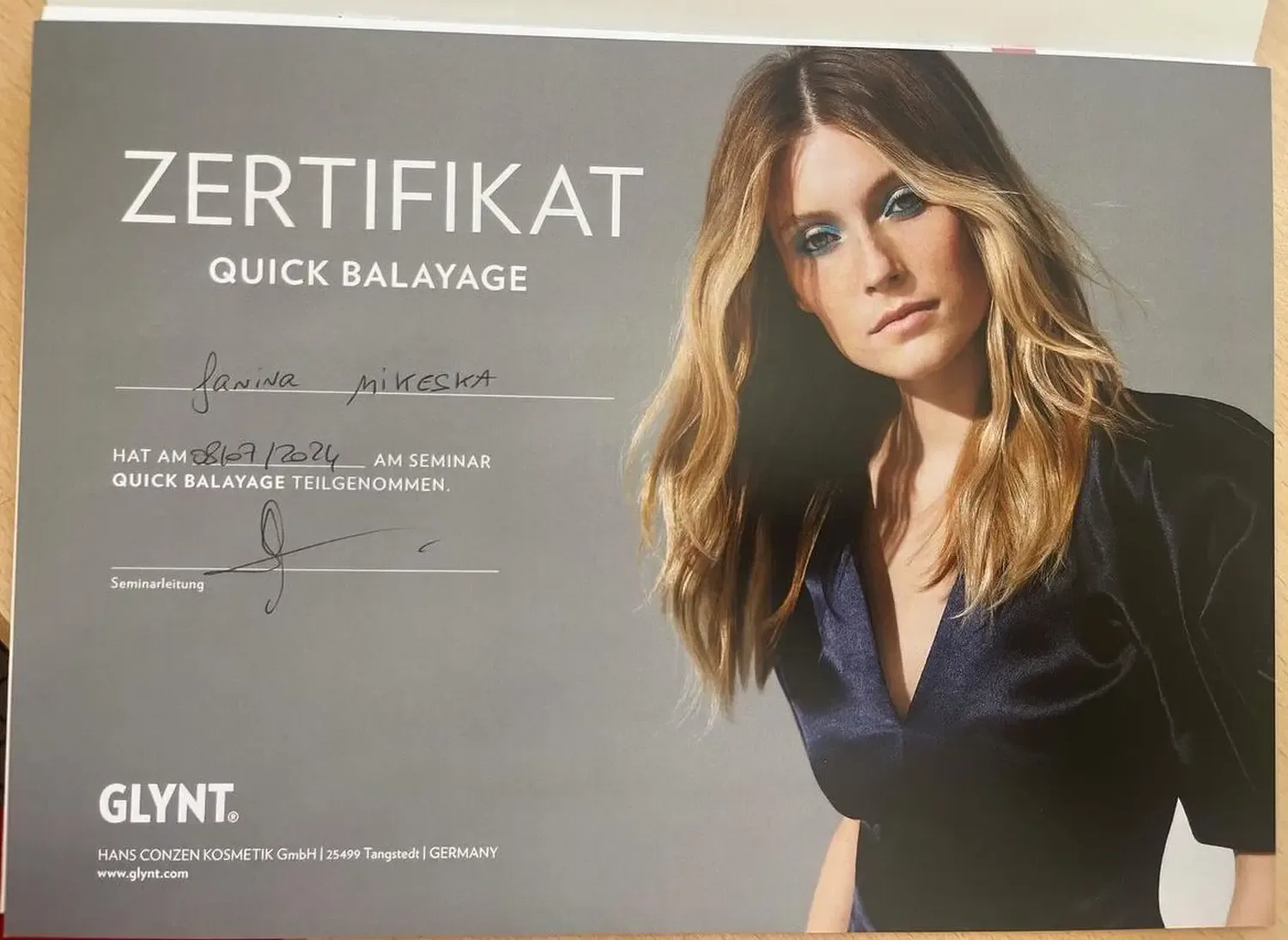 Zertifikat GLYNT „Quick Balayage“, 2024