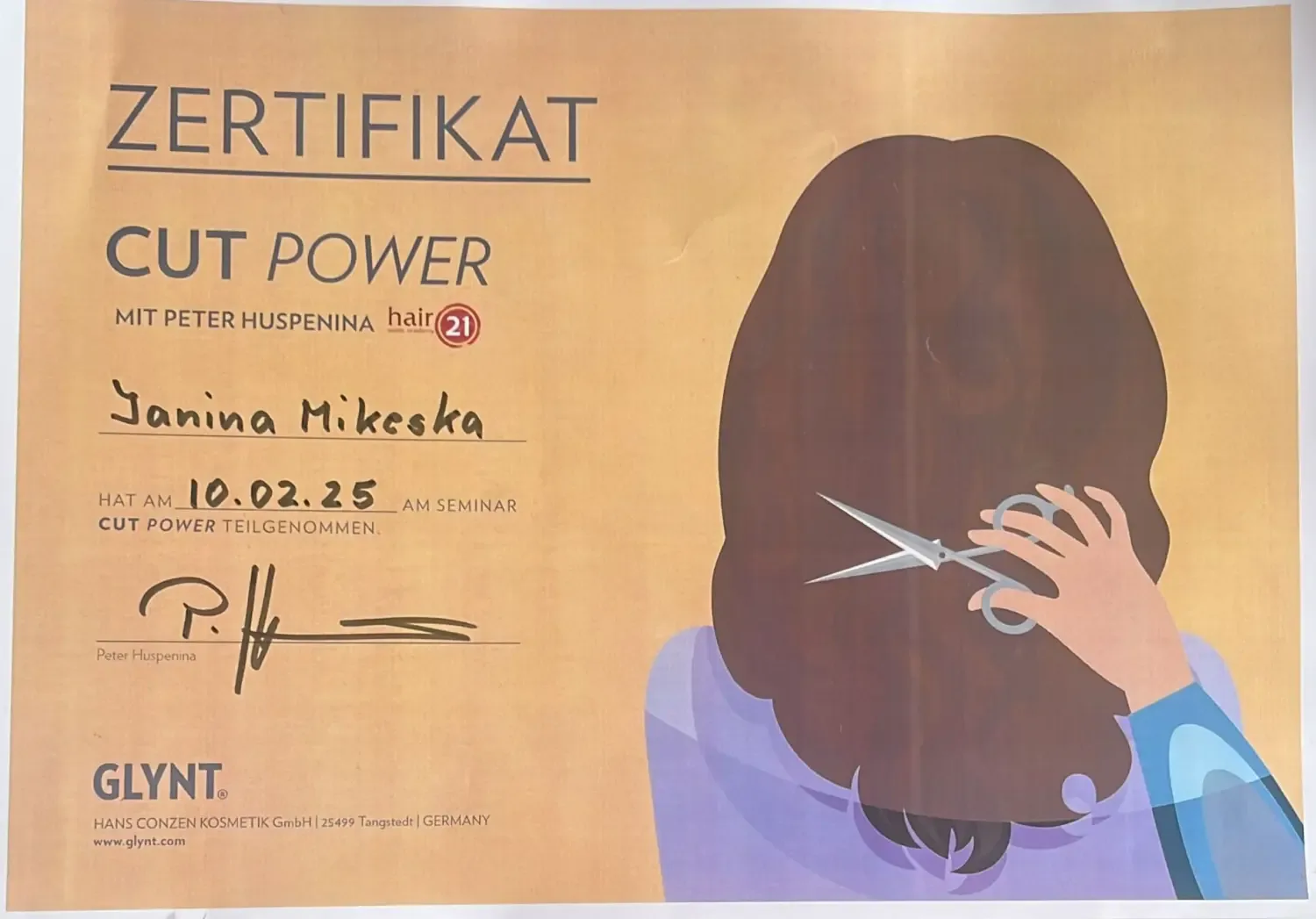 Zertifikat GLYNT „Cut Power“ mit Peter Huspenina, 2025